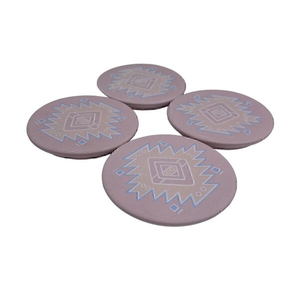 Vtg Sandstone Coaster Southwest Tribal Made in USA Pink Set Of 4 Dew Stopper - Picture 1 of 6